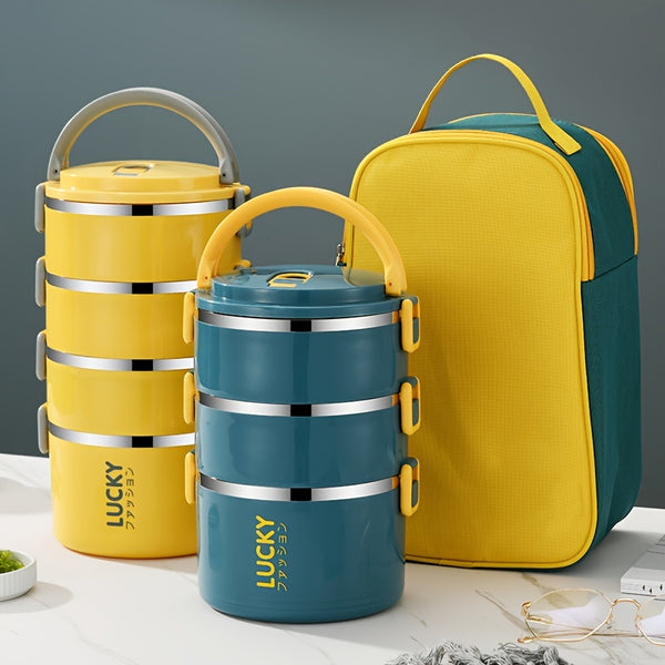 1pc Lunch Box, Large Capacity Stainless Steel Lunch Box With Insulation Bag, Lid And Handle, Portable And Leak Proof Storage Container, For Camping, Picnic, School, Office, Class And College, Kitchen Organizers And Storage, Kitchen Accessories